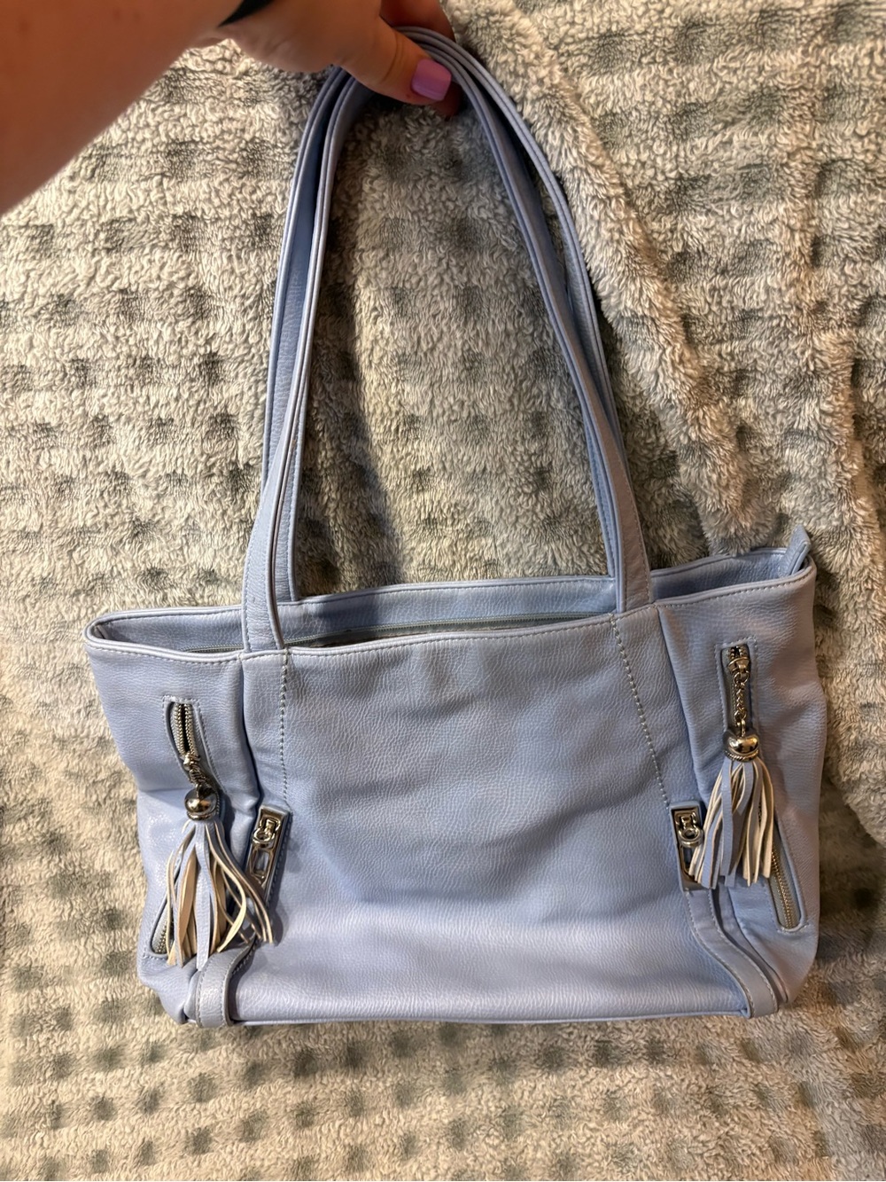 Charming Charlie Light Blue Shoulder Tote with Tassels